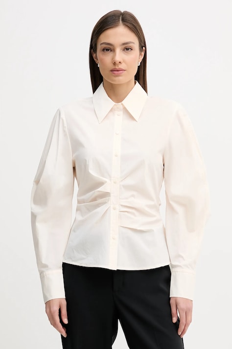 Sisley koszula damska kolor beżowy slim z kołnierzykiem klasycznym 5V5TLQ0AE