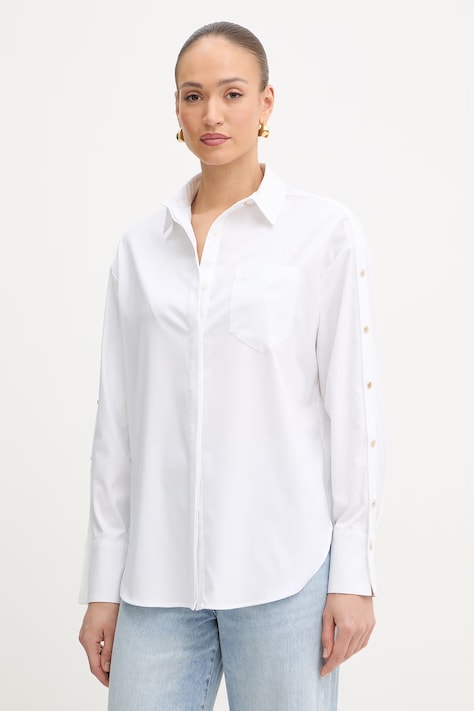 Fracomina koszula damska kolor biały relaxed z kołnierzykiem klasycznym FP26ST6005W83301