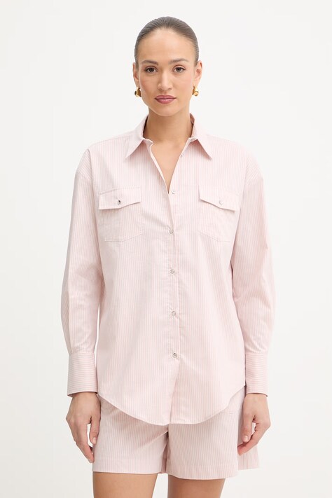 Fracomina koszula damska kolor różowy relaxed z kołnierzykiem klasycznym FS26ST6009W520N8