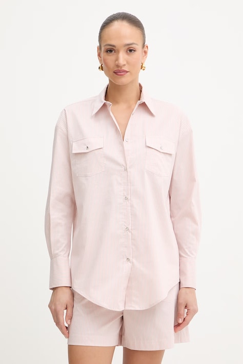 Fracomina koszula damska kolor różowy relaxed z kołnierzykiem klasycznym FS26ST6009W520N8