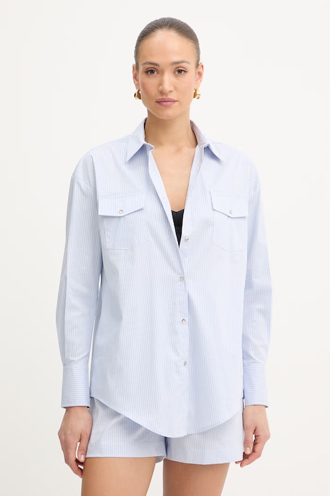 Fracomina koszula damska kolor niebieski relaxed z kołnierzykiem klasycznym FS26ST6009W520N8