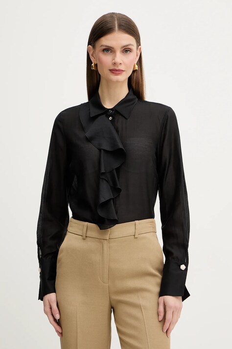 Fracomina koszula damska kolor czarny regular z kołnierzykiem klasycznym FS26ST6016W83401