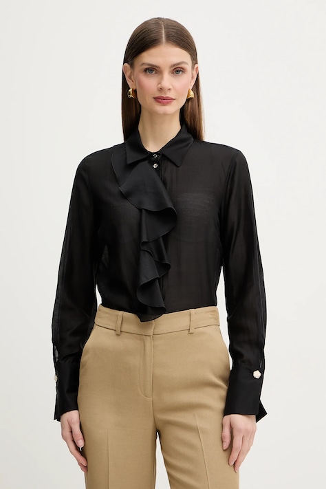 Fracomina koszula damska kolor czarny regular z kołnierzykiem klasycznym FS26ST6016W83401