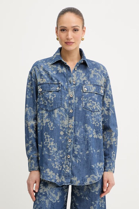 Fracomina koszula damska bawełniana granatowa w kwiaty