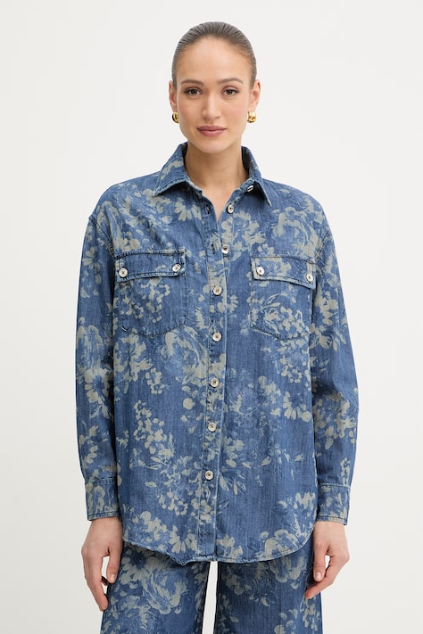Fracomina koszula damska bawełniana granatowa w kwiaty