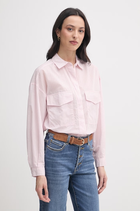 United Colors of Benetton camicia da donna con cotone rosa a righe 5V0FDQ0DP