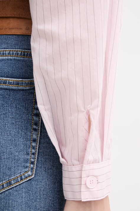 United Colors of Benetton koszula damska z bawełną różowa w paski 5V0FDQ0DP