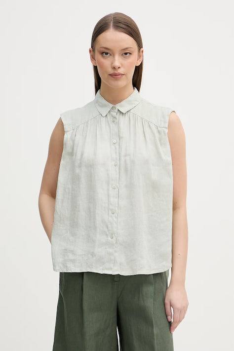 United Colors of Benetton camicia da donna in lino verde liscia 5BMLDQ0E0