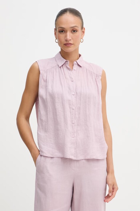 United Colors of Benetton koszula damska lniana różowa gładka 5BMLDQ0E0