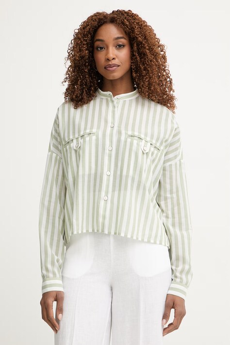 United Colors of Benetton košile dámská bavlněná zelená pruhovaná 53TEDQ0E3