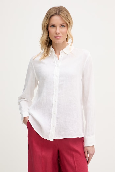United Colors of Benetton рубашка для женщин из льна белая однотонная 5BMLDQ0D9