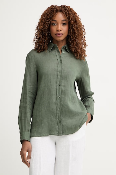 United Colors of Benetton košile dámská lněná zelená hladká 5BMLDQ0D9