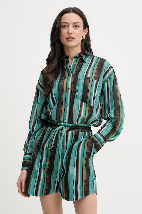 Pinko Дамска памучна риза Тюркоазена на райе 106990 A3CH