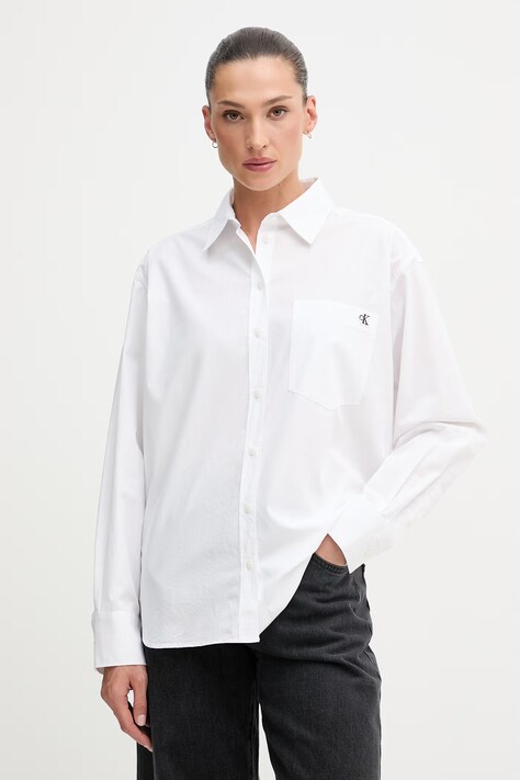 Calvin Klein Jeans košulja za žene od pamuka bijela bez uzorka LV047F102G