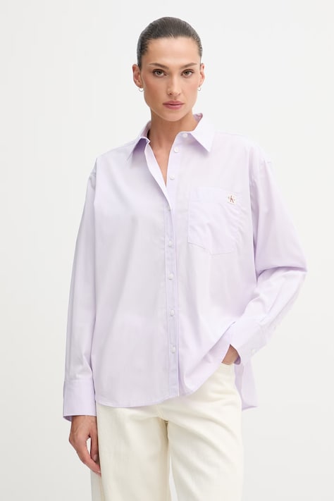 Calvin Klein Jeans košulja za žene od pamuka ljubičasta bez uzorka LV047F147G
