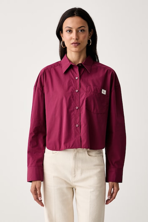 Calvin Klein Jeans košulja za žene od pamuka bordo bez uzorka LV047F148G