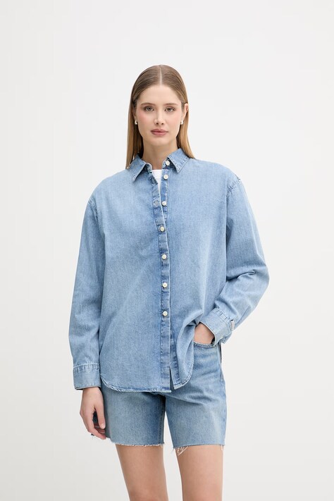 Calvin Klein Jeans koszula damska jeansowa niebieska gładka LV047F784G