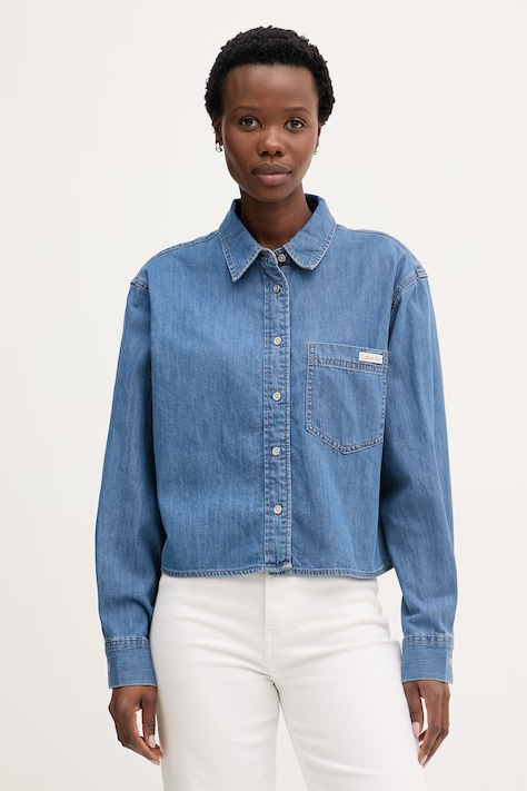 Calvin Klein Jeans košeľa dámska rifľová modrá hladká LV047F790G