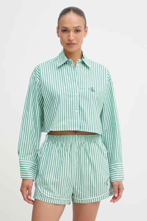 Calvin Klein Underwear camicia da donna in cotone verde a righe LV00QS7605