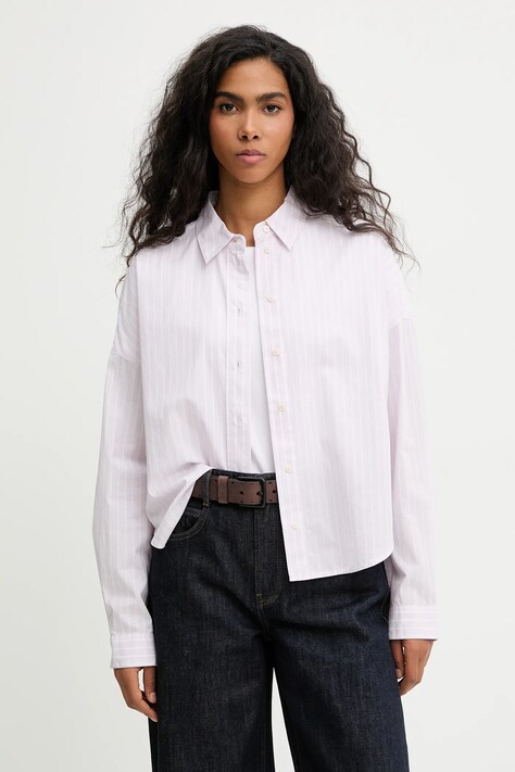 Marc O'Polo koszula bawełniana damska kolor różowy relaxed z kołnierzykiem klasycznym 5000013036