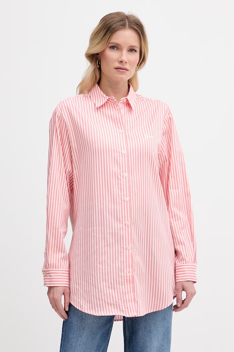 Guess cămașă de damă din bumbac TECLA portocalie cu dungi W6GH39 W1849