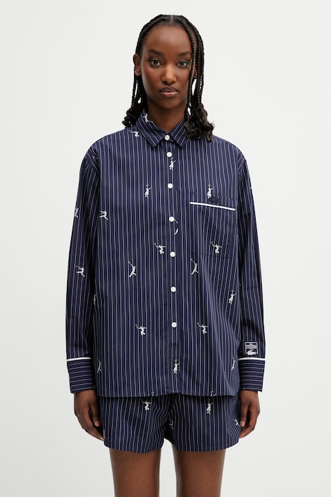 Lacoste koszula bawełniana damska granatowa w prążki CF0586