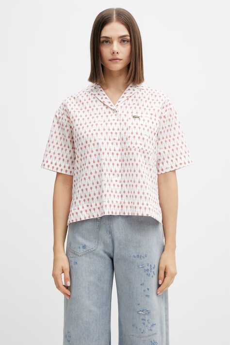 Lacoste cămașă pentru femei, cu amestec de in albă CF0587