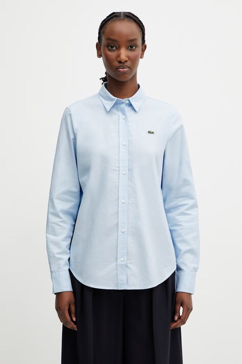 Lacoste cămașă oxford pentru femei, din bumbac albastră simplă CF1195