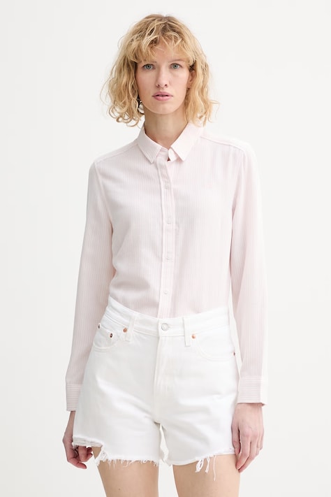 Levi's koszula z domieszką lnu NEW CLASSIC FIT BW damska kolor różowy regular z kołnierzykiem klasycznym 34574-0080