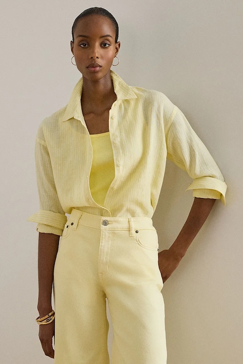 Lauren Ralph Lauren koszula damska lniana żółta gładka 200P13588
