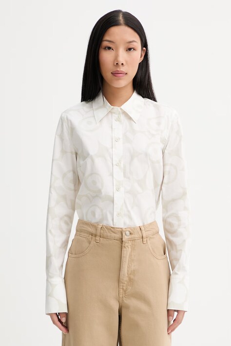 Marimekko cămașă pentru femei, din bumbac bej înflorată 095164