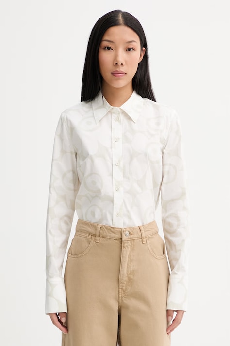 Marimekko cămașă pentru femei, din bumbac bej înflorată 095164