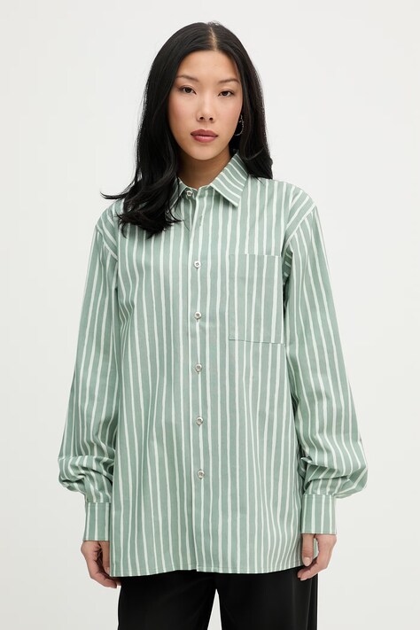 Marimekko košeľa dámska bavlnená zelená 095232