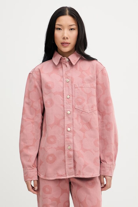 Marimekko košeľa dámska rifľová ružová s kvetmi 095192