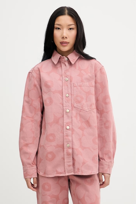 Marimekko košeľa dámska rifľová ružová s kvetmi 095192