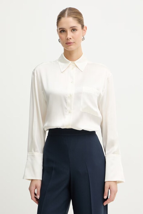 MAX&Co. koszula jedwabna MCOANGRI damska kolor beżowy relaxed z kołnierzykiem klasycznym 2616111061200