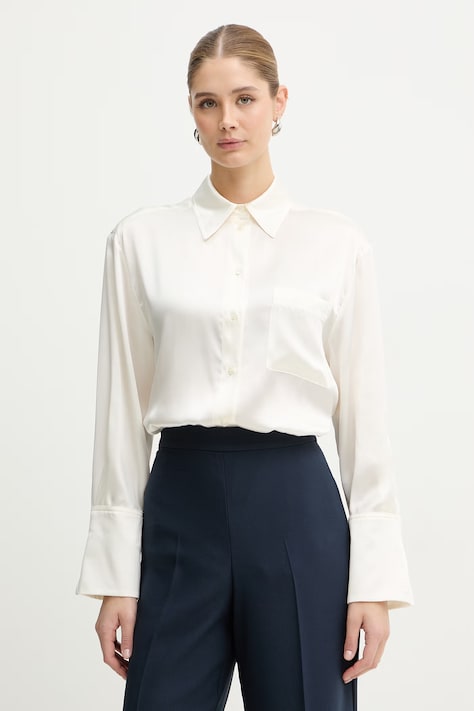 MAX&Co. koszula jedwabna MCOANGRI damska kolor beżowy relaxed z kołnierzykiem klasycznym 2616111061200