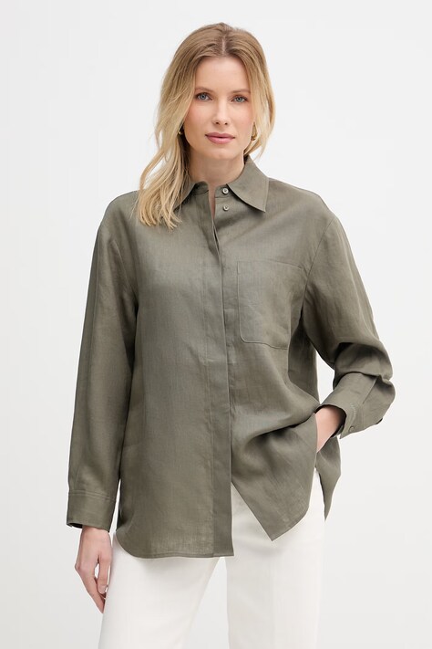 Max&Co. koszula safari damska lniana MCOGATTONI zielona gładka 2616111015200
