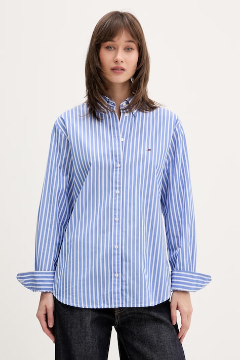 Tommy Jeans koszula damska bawełniana niebieska DW0DW22211