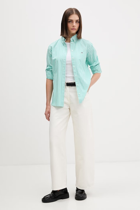 Tommy Jeans košeľa dámska bavlnená tyrkysová DW0DW22211