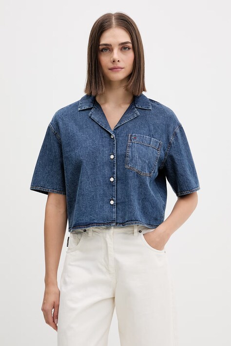 Tommy Jeans koszula damska jeansowa granatowa z efektem sprania DW0DW22216