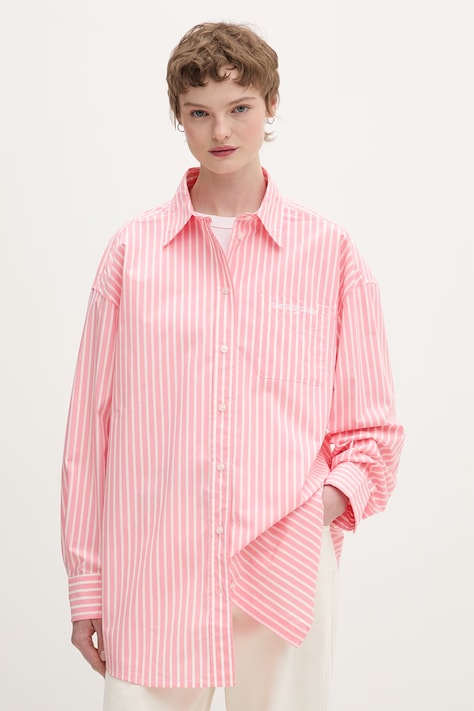 Tommy Jeans bluzka koszulowa damska bawełniana różowa w paski DW0DW22218