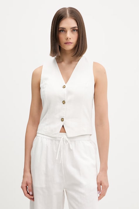 Tommy Jeans kamizelka damska z dodatkiem lnu biała DW0DW22223