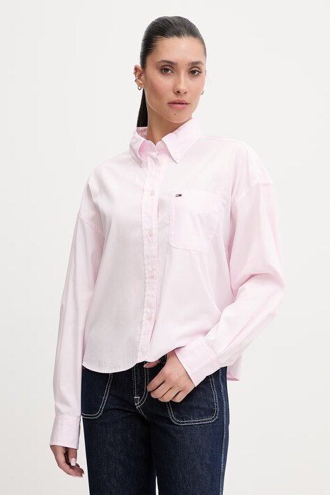 Tommy Jeans koszula damska bawełniana różowa gładka DW0DW22766