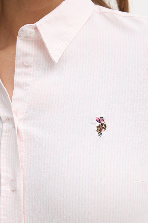 U.S. Polo Assn. koszula STRIPE STRETCH CLASSIC FIT OXFORD damska kolor różowy regular z kołnierzykiem klasycznym WUP1416