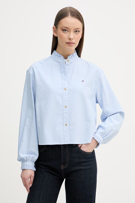 Tommy Hilfiger koszula damska bawełniana niebieska gładka WW0WW48914