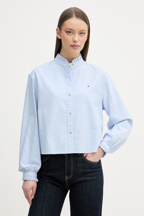 Tommy Hilfiger cămașă pentru femei, din bumbac albastră simplă WW0WW48914