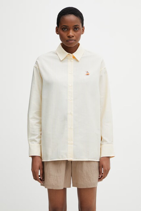 Maison Kitsuné Dreaming Fox koszula bawełniana damska żółta w paski QW00415WC5098
