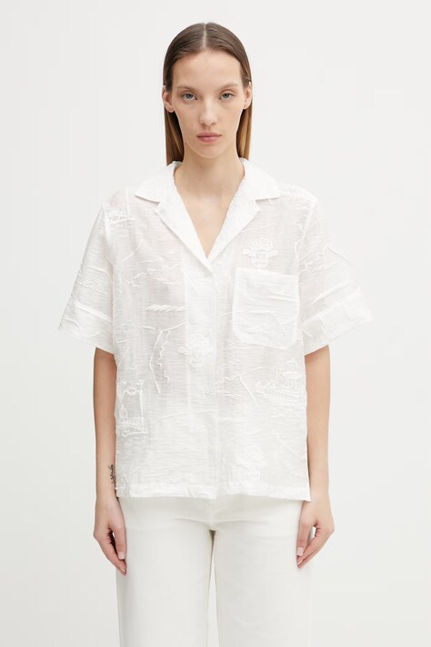 Maison Kitsuné Parisian Map koszula z lyocellem damska biała z nadrukiem QW00412WC5099