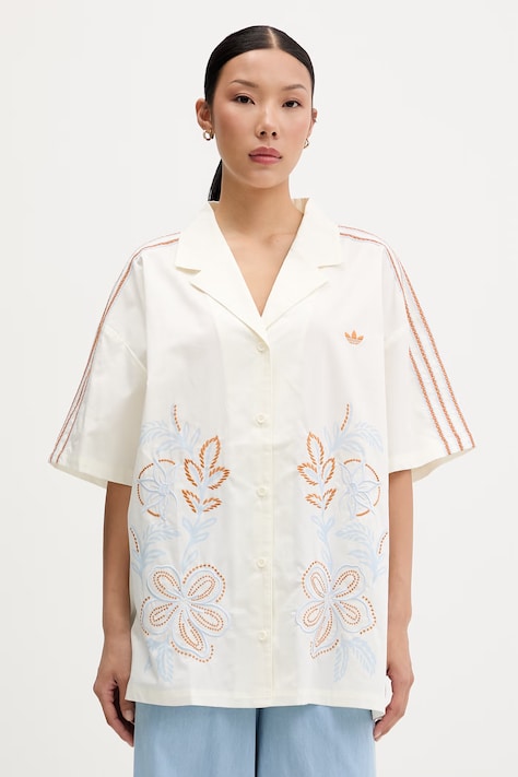 adidas Originals πουκάμισο γυναικείο βαμβακερό Resort μπεζ φλοράλ KY3164